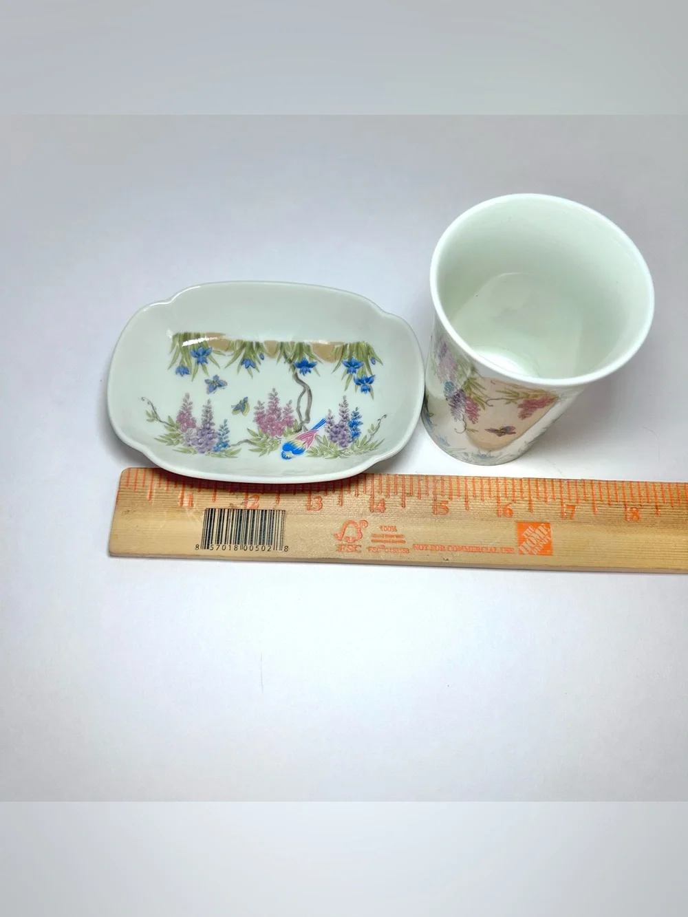 Takahashi San Francisco Porcelain Bathroom Set Wisteria Bird Butterfly